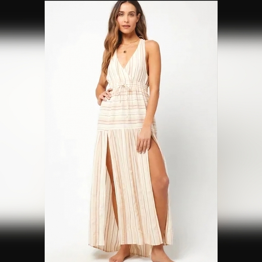 L*Space Emma Sunsoaked Stripe Plunge Cover-Up Maxi Dress Size Small - Picture 13 of 15